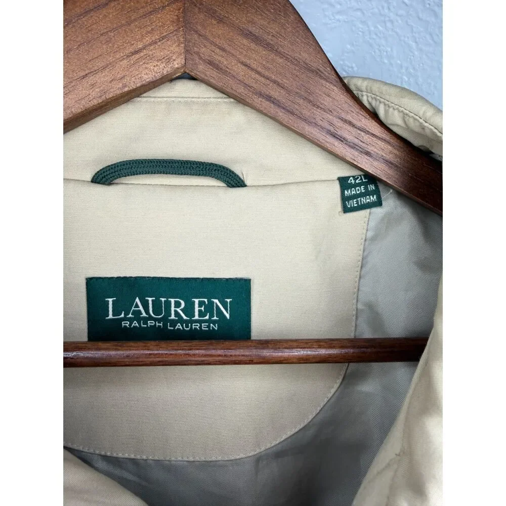 Lauren Ralph Lauren Trench Coat Men's 42L Tan Classic Long Coat
